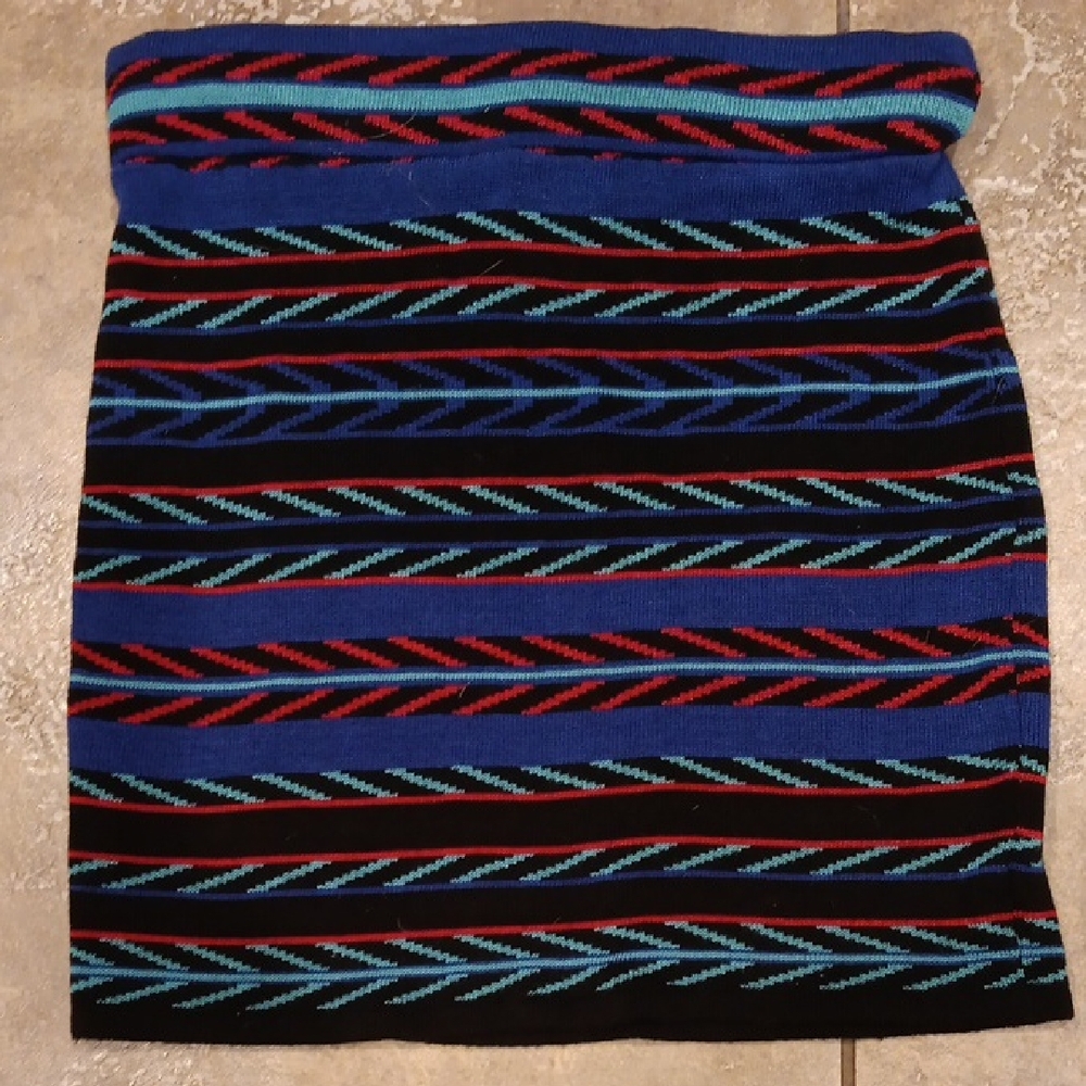 Debut Striped Mini Pencil Skirt Blue Red Black Size L EUC